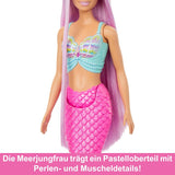 Barbie-Meerjungfrau-Puppe – mit langen rosa Haaren und individuellen Styling-Accessoires, einschließlich Bürste, hübscher Muschelspitze und rosa Schwanzflosse, ab 3 Jahren, 00 HRR