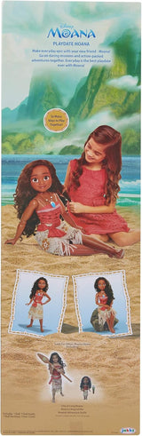 Disney Princess Vaiana, 80 cm große Spielpuppe von Jakks Pacific, bewegliche Puppe, mit Bürste zum Kämmen ihrer welligen Locken, vom Film inspiriertes Kleid, abnehmbare Halskette mit Anhängern
