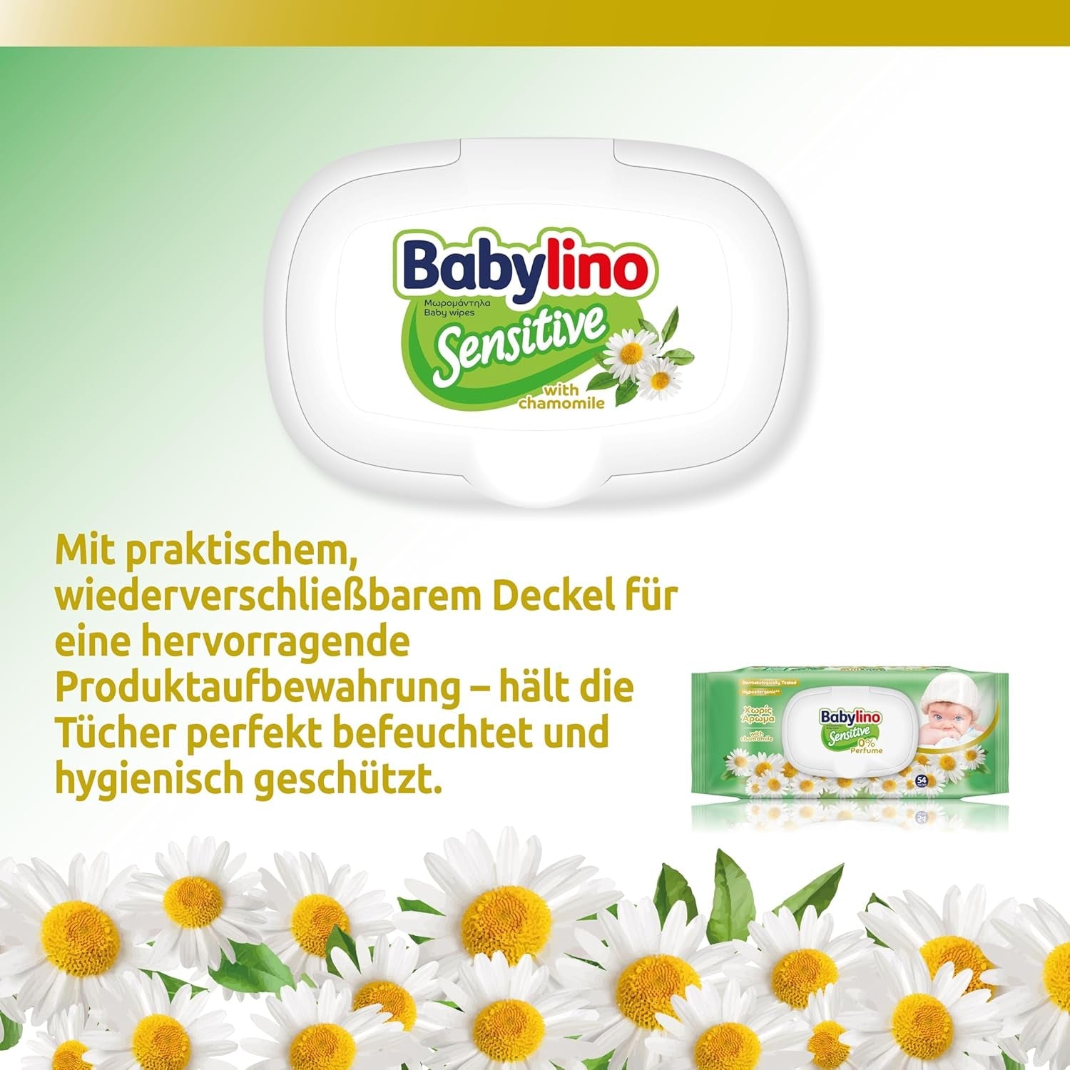 Feuchttücher für empfindliche Babys, 0 % Duftstoffe, 98 % natürliche Formel, die das pH-Gleichgewicht der Haut wiederherstellt, Frischesiegel, 54 Tücher