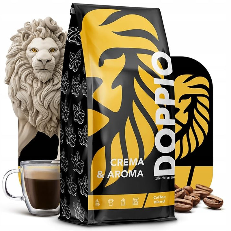 Doppio Creme & Aroma 1KG | Kaffeebohnen 80 % Arabica und 20 % Robusta | mit Noten von Kakao, Nüssen und Karamell | Frisch und mittelstark geröstet, geringer Säuregehalt | für Espresso | Blauer Orca-Kaffee