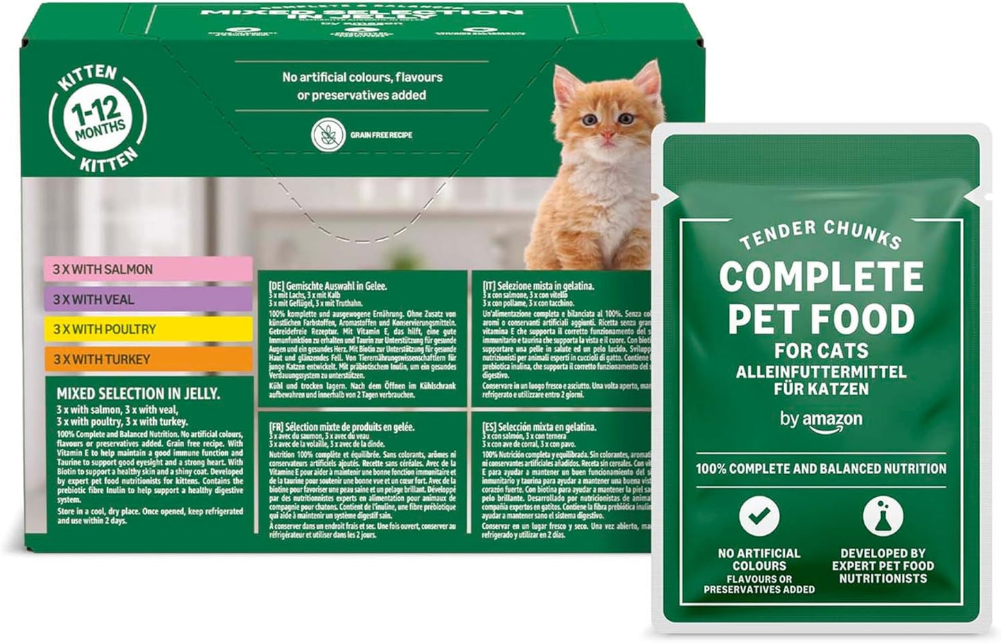 Amazon Mixed Selection Nassfutter für junge Katzen in Gelee, 1,2 kg (12 Beutel à 100 g)