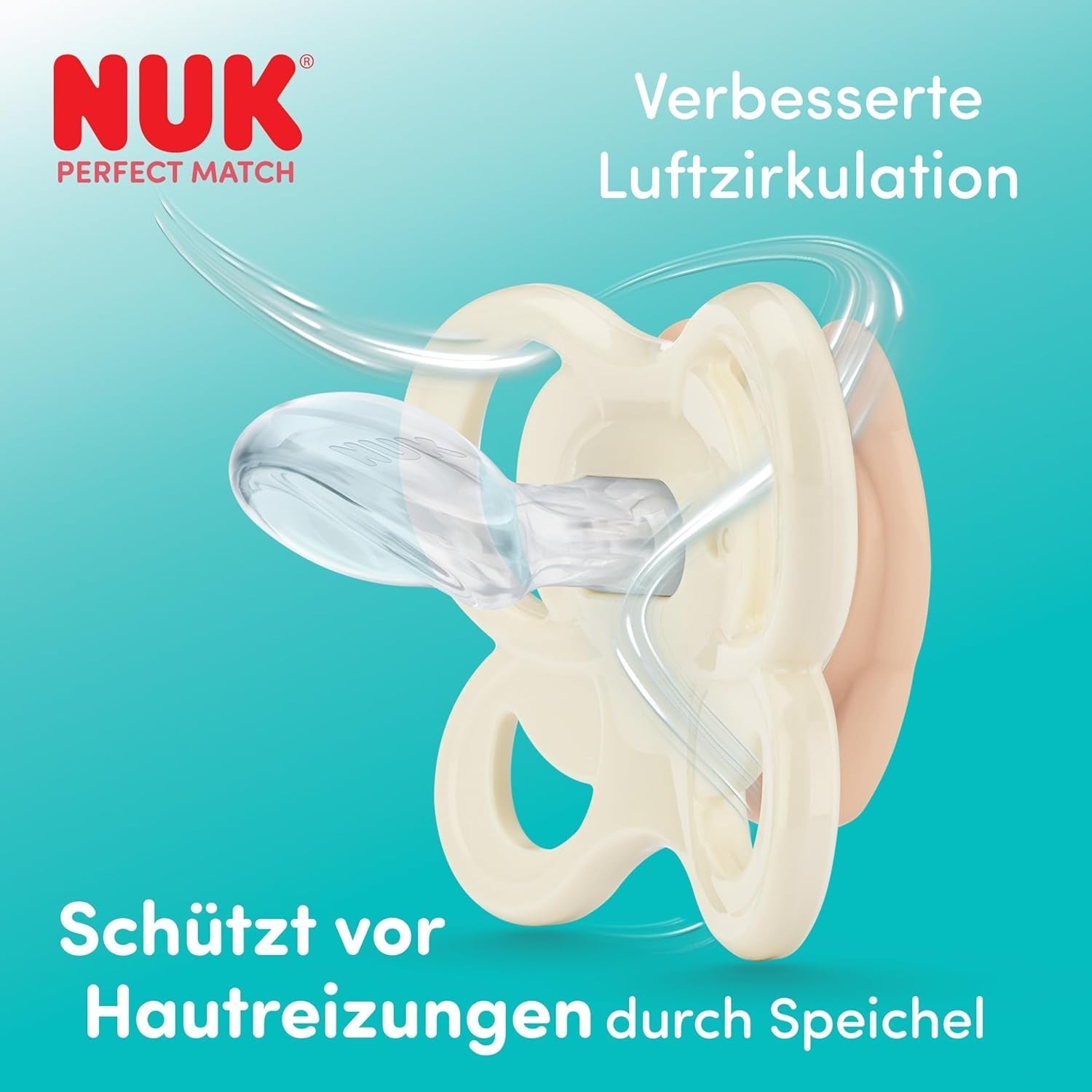 NUK Perfect Match Luftschnuller für Babys | 0-6 Monate | Kieferorthopädische Schnuller, die die Luftzirkulation fördern und das Sabbern verhindern | 95 % Akzeptanz bei Babys** | Fuchs/Teddybär | 2 Stück