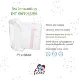 Weißes und rosafarbenes Babybett-Bettwäscheset, bestehend aus 1 Spannbettlaken, 1 Oberlaken mit Aida-Band zum Besticken und 1 Kissenbezug, 100 % Baumwolle, hergestellt in Italien. Steppdecken und Steppdecken Naty Shop