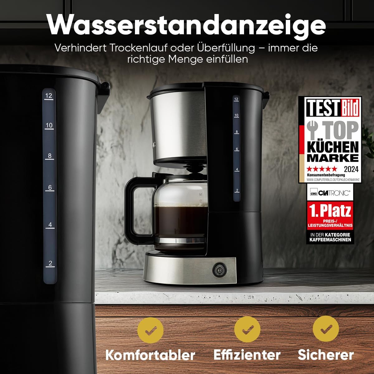 Kaffee-Espressomaschine mit Clatronic®-Filter | für 12-14 Tassen | Kaffee-Espressomaschine mit Filter | Edelstahlgehäuse | Anti-Tropf | Espresso | Kaffee-Espressomaschine mit Filter | 800W | KA 3808