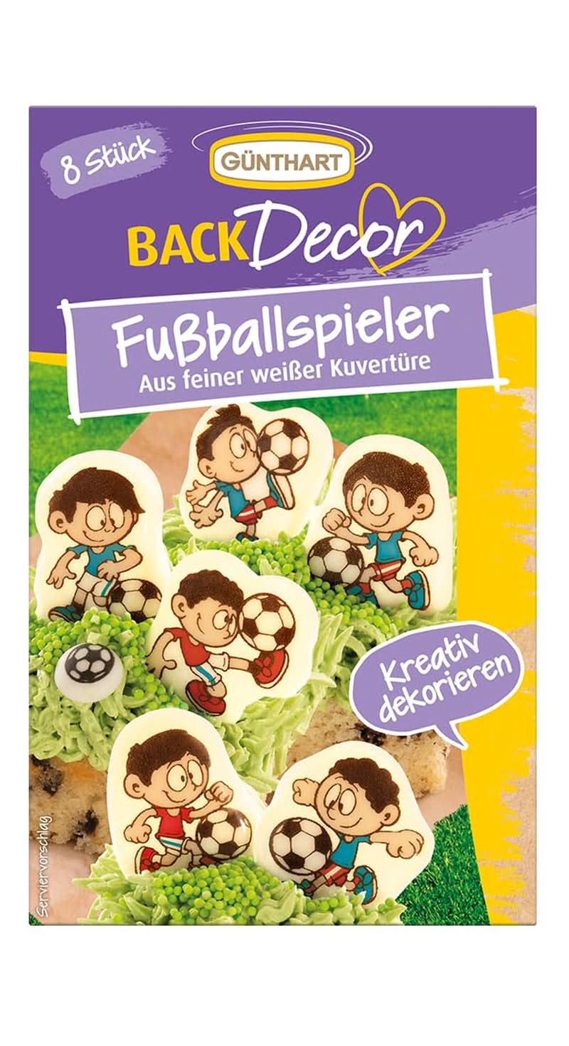 Günthart Backdecor 12 Zuckerfußballspieler und Fußbälle, 21 Gramm Naty Shop Schokoladenfußballspieler