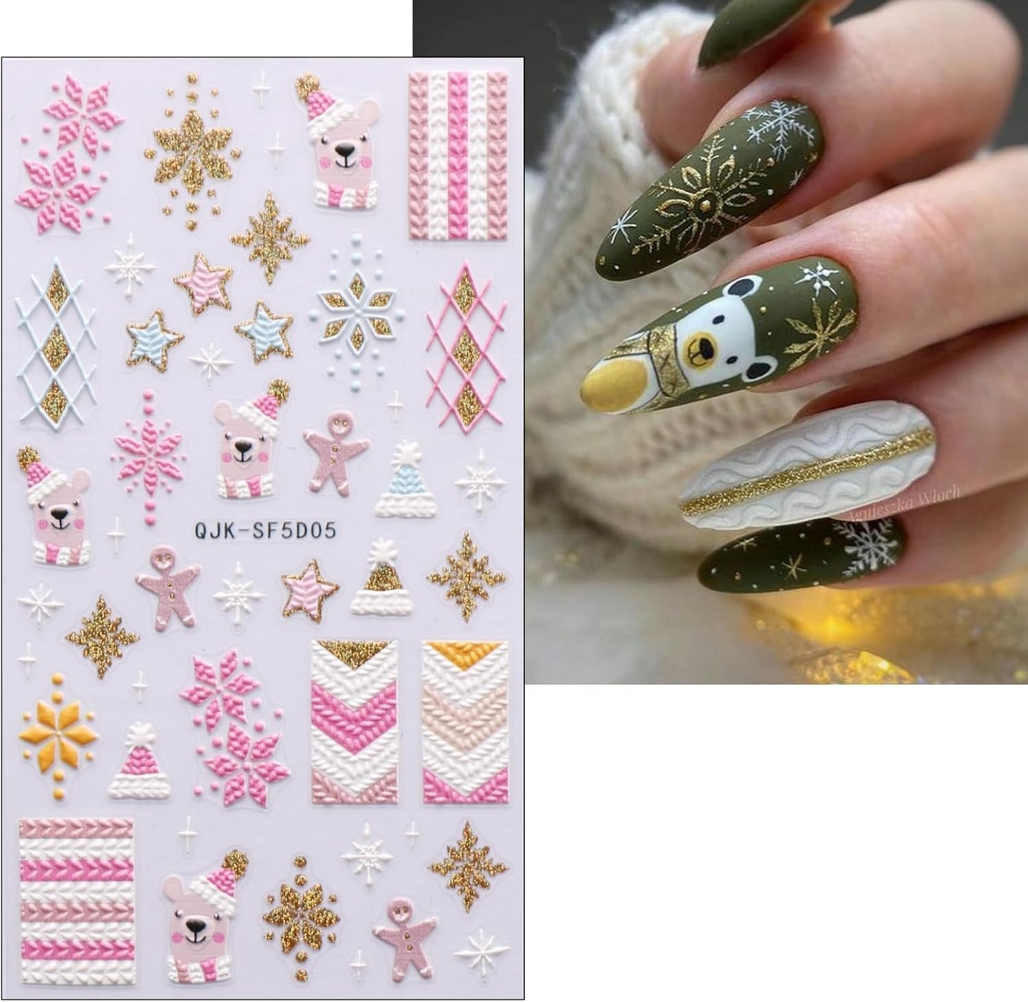 Weihnachts-3D-Nagelaufkleber, 4 Bögen, 5D-Nagelaufkleber, stereoskopische Nagelaufkleber, Dekorationen, Nageldesign-Zubehör