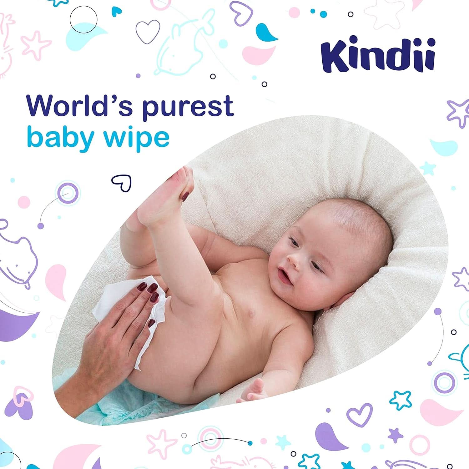 Kindii Feuchttücher Für Babies Und Kinder Pure Water 99% - 99%ige Zusammensetzung Auf Wasserbasis - Allantoin - Unparfümiert - Dermatologisch Getestet - Für Empfindliche Haut - 720 Stück - 12X60 Stück Naty Shop