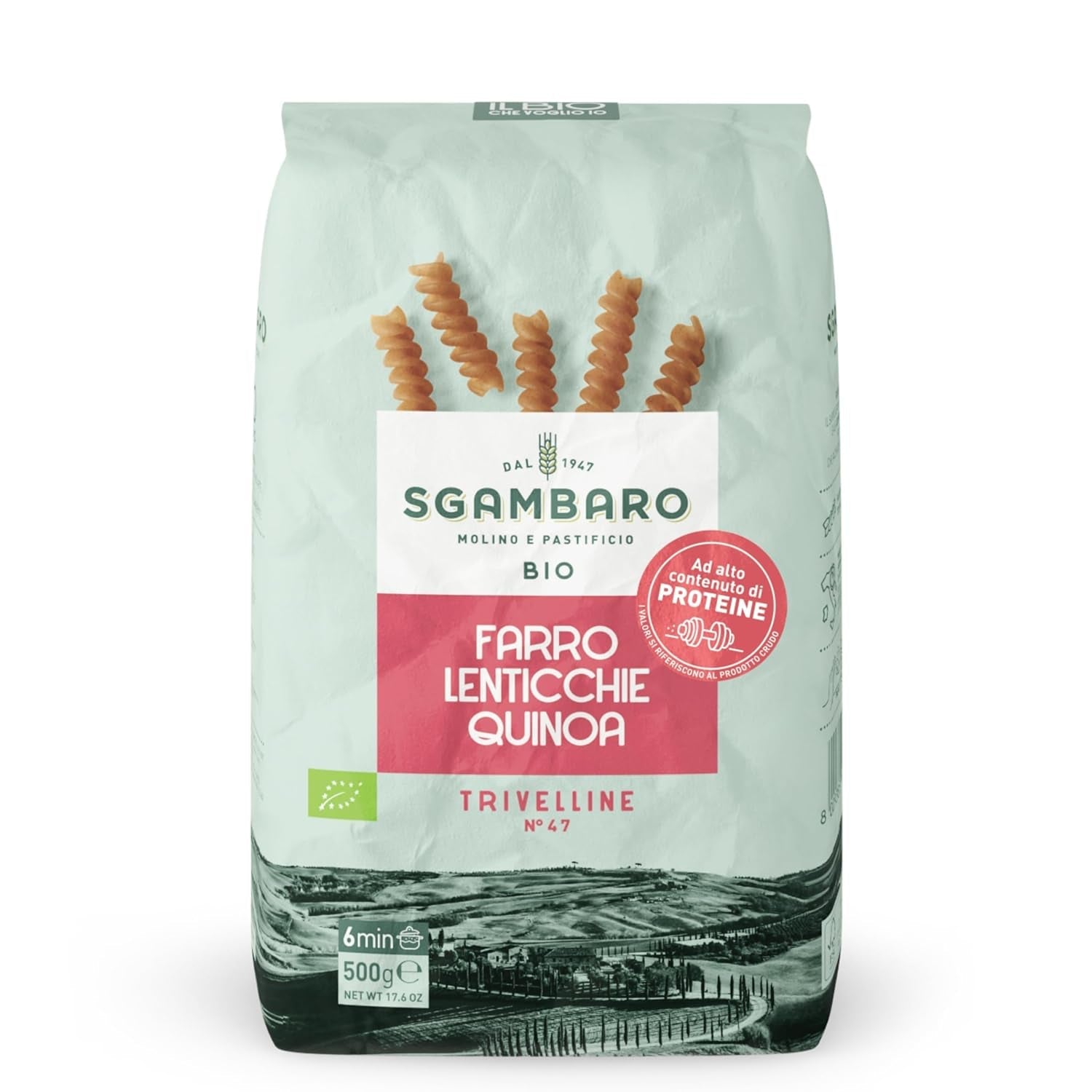 Bio-Nudeln Trivelline N.47 – 500 g mit Dinkelmehl, Linsenmehl und Quinoamehl – ​​Reich an Proteinen, Ballaststoff- und Proteinquelle