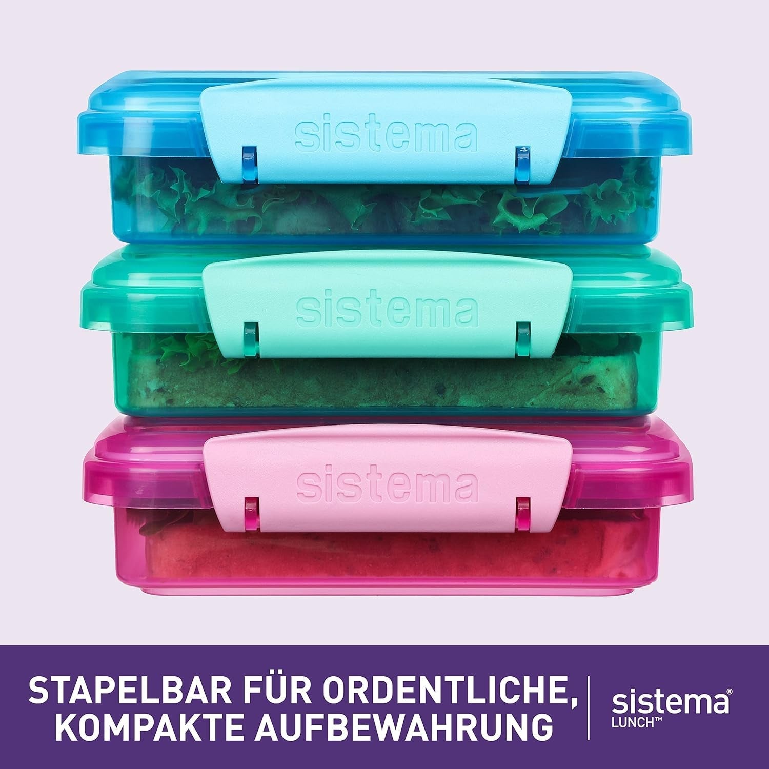 Lunchbox-Sandwichbox-System | 450 ml | stapelbare und luftdichte Lunchbox mit Deckel | für Kinder und Erwachsene | ohne BPA | gemischte Farben | 3 Stück Naty Shop Lebensmittel-Aufbewahrungsboxen