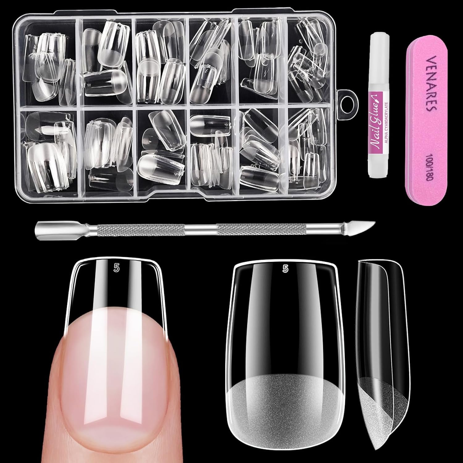 Vollständige Abdeckung für kurze Nägel, 120 Stück, 12 Größen, kurze Nagelspitzen für Gelnägel, zum Aufkleben auf künstliche Nägel, zum Aufkleben auf Nagelfeilen-Set, Nagelpolierer, Nagelhautschieber