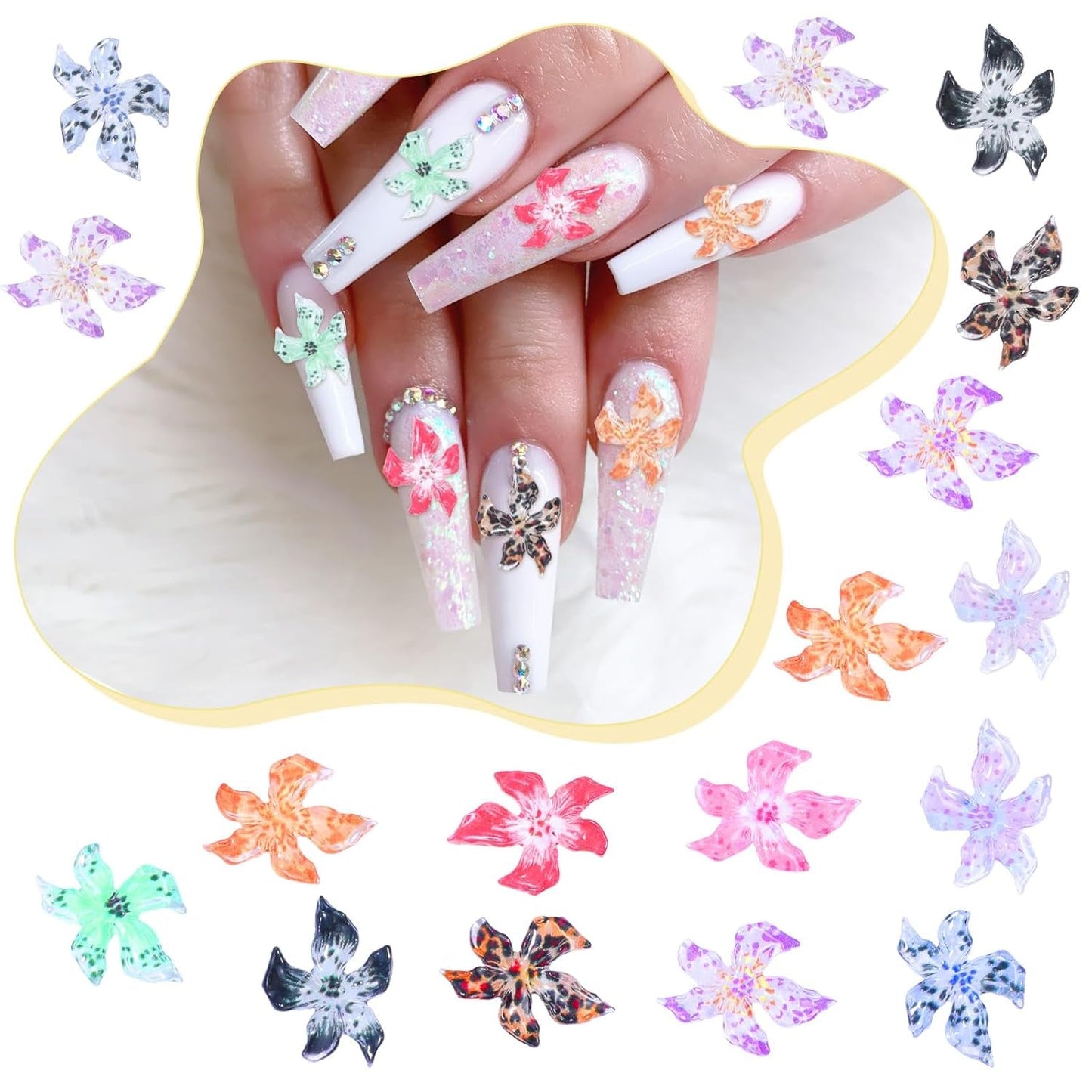 50 Stück 3D Blumen Nägel Nail Charms Bunt Gelee Weich Kleber Lilie Blume Blume Nagel Hibiskus Zubehör Nageldesign Eis Kristall Geprägt Farbverlauf Lilien Für Mädchen Frauen Diy Basteldekoration