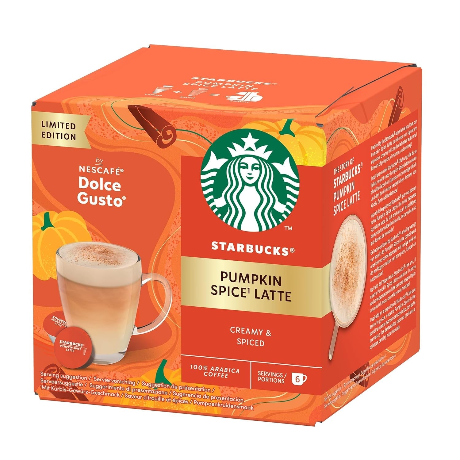 STARBUCKS Pumpkin Spice Latte von Nescafé Dolce Gusto, Dunkle Röstung, Kaffeekapseln 6 x 12 (72 Kapseln)