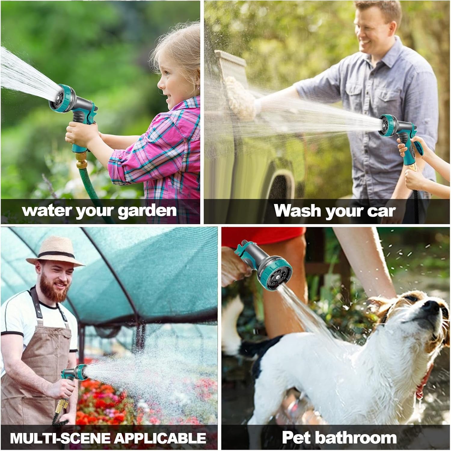 Gartenschlauch, 30 m, 10-Wege-Gartenschlauch, Spritzpistole und massive Messingbeschläge, flexibler Schlauch, ausziehbarer Gartenschlauch, schwarz, 30 m