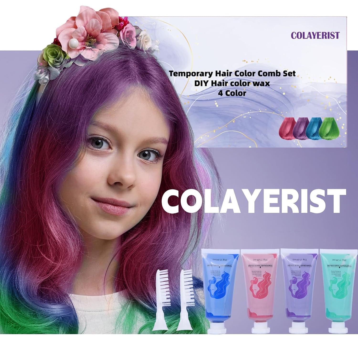 COLAYERIST Haarkreide 4 Farben Erwachsene Mädchen Haarkreide Kinder Temporäres Haarfärbeset Kinder Waschbar Ungiftige Haarkreide Mädchen Geschenke 6 7 8 9 10 11 12 13 Jahre alt Haarfärbemittel Naty Shop