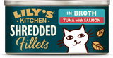 Gehackte Filets in Brühe mit Thunfisch und Lachs, zubereitet mit natürlichen Zutaten, Lily's Kitchen, Nassfutter für ausgewachsene Katzen, 70g-Box