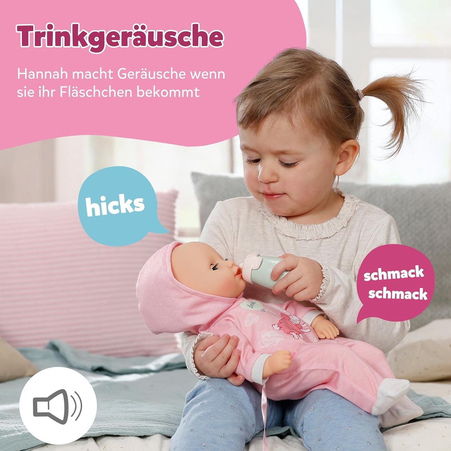 BABY Born Hannah Play with Me – Babypuppe mit 5 Funktionen – Weicher Materialkörper inklusive Zubehör – 36 cm große Puppe – Batteriebetrieben – Geeignet für Kinder ab 1 Jahr