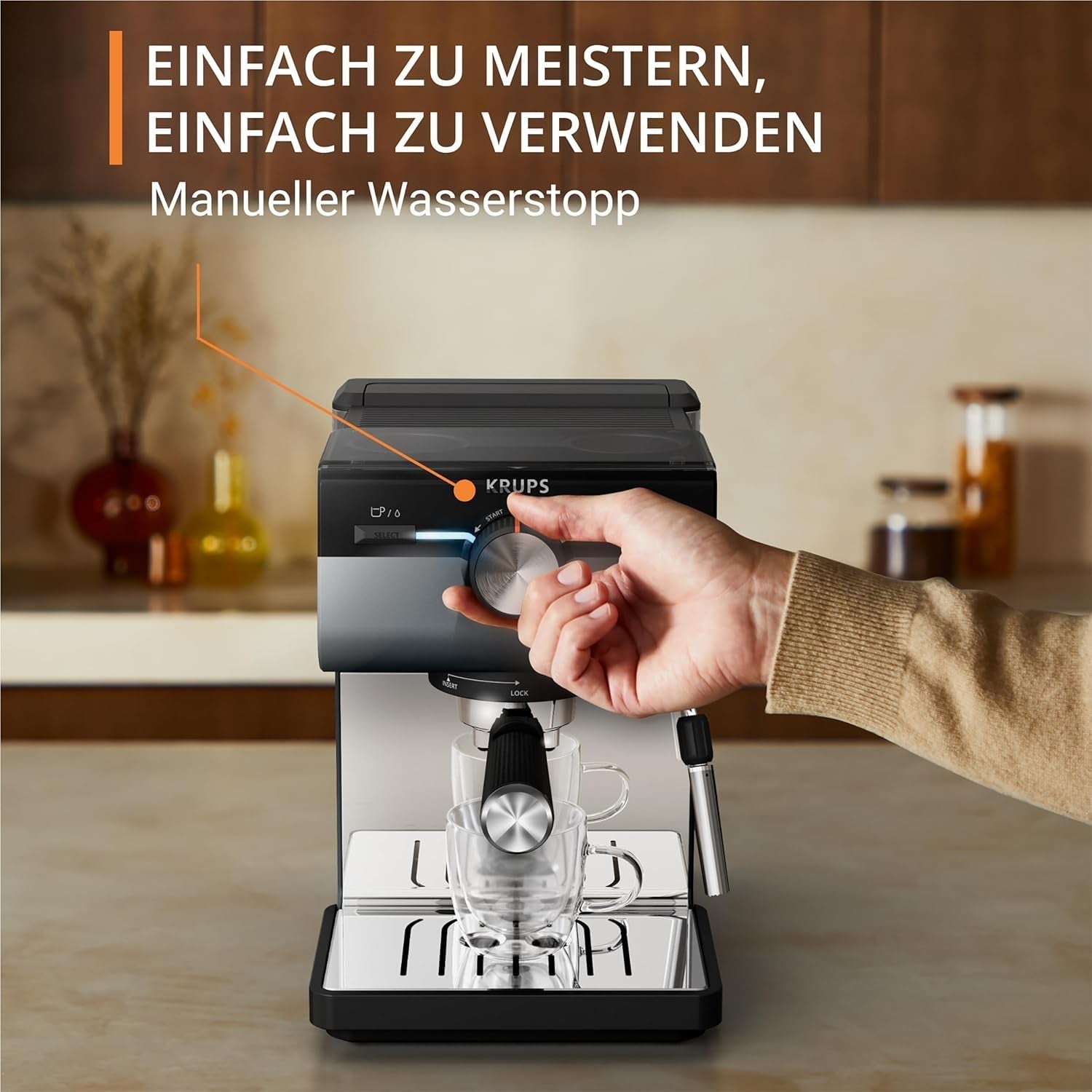 KRUPS Authentic+ Espressomaschine, 15 bar, intuitive Bedienung, anspruchsvolles Design, Dampfdüse, inklusive erweitertem Zubehör, Bullet Dark Silver/Edelstahl, XP384G10