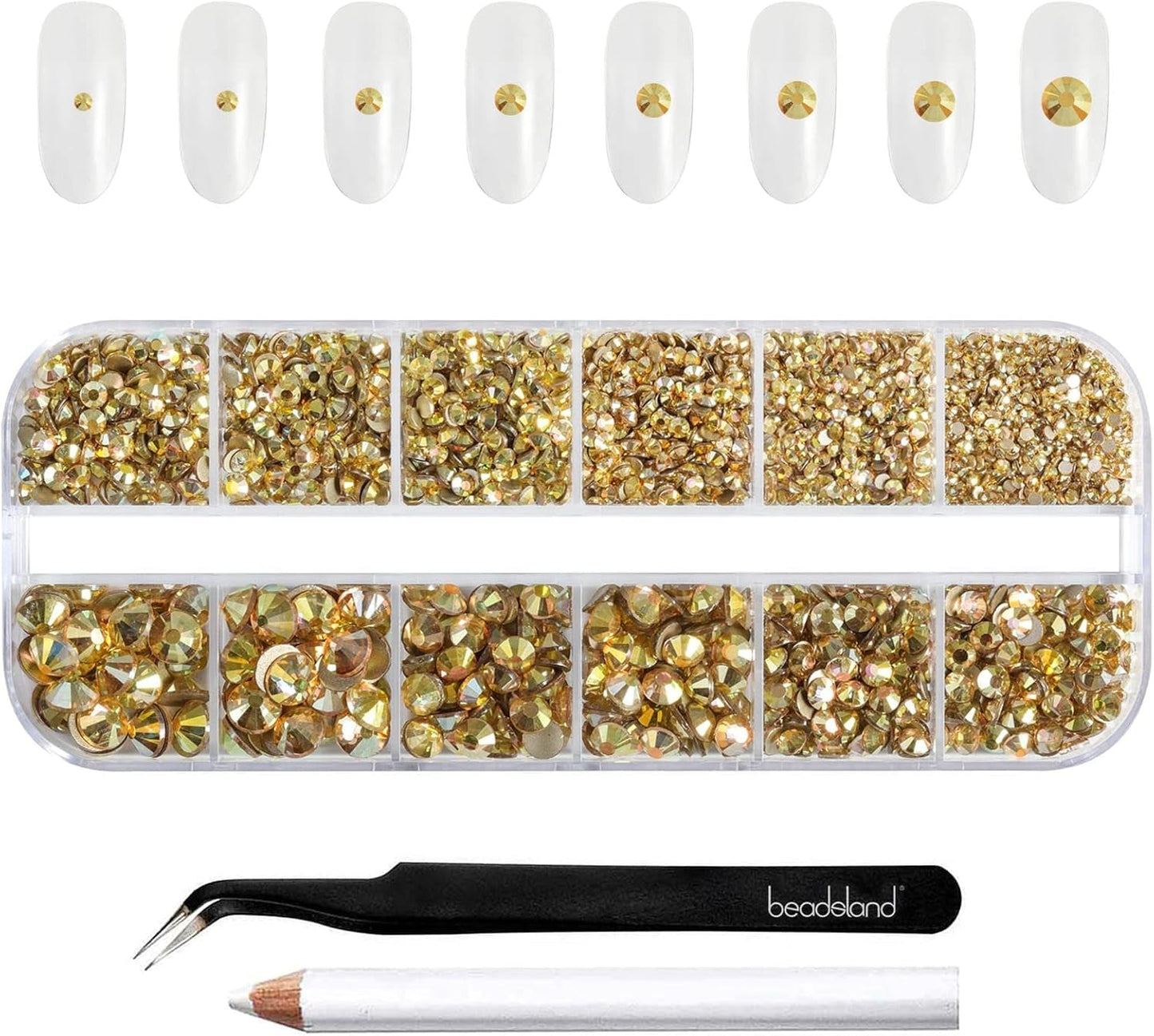 Beadsland 2500 Stück Glas Nailart Strasssteine ​​​​Kristall Flatback Edelsteine ​​​​Runde, ​​Für Handwerk Gemischt 8 Größen SS4 ~ SS30 Mit Picking Pinzette Und Stift (Kristall Weiß)