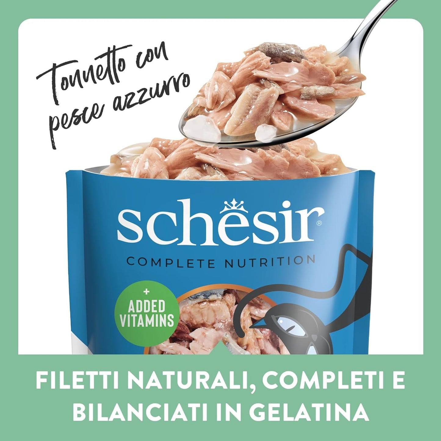 , Thunfisch mit blauem Fisch in Gelee, komplettes Nassfutter für Katzen, im Beutel, mit zusätzlichen Vitaminen, 100 % natürlich, 6 x 85 g