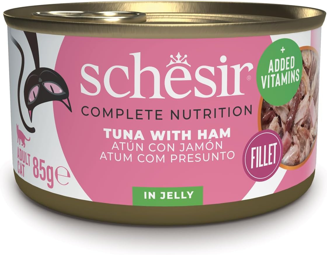 Thunfisch mit Schinken in Gelee, Nassfutter für Katzen, Dose, 100 % natürlich, mit zusätzlichen Vitaminen, 12 x 85 g