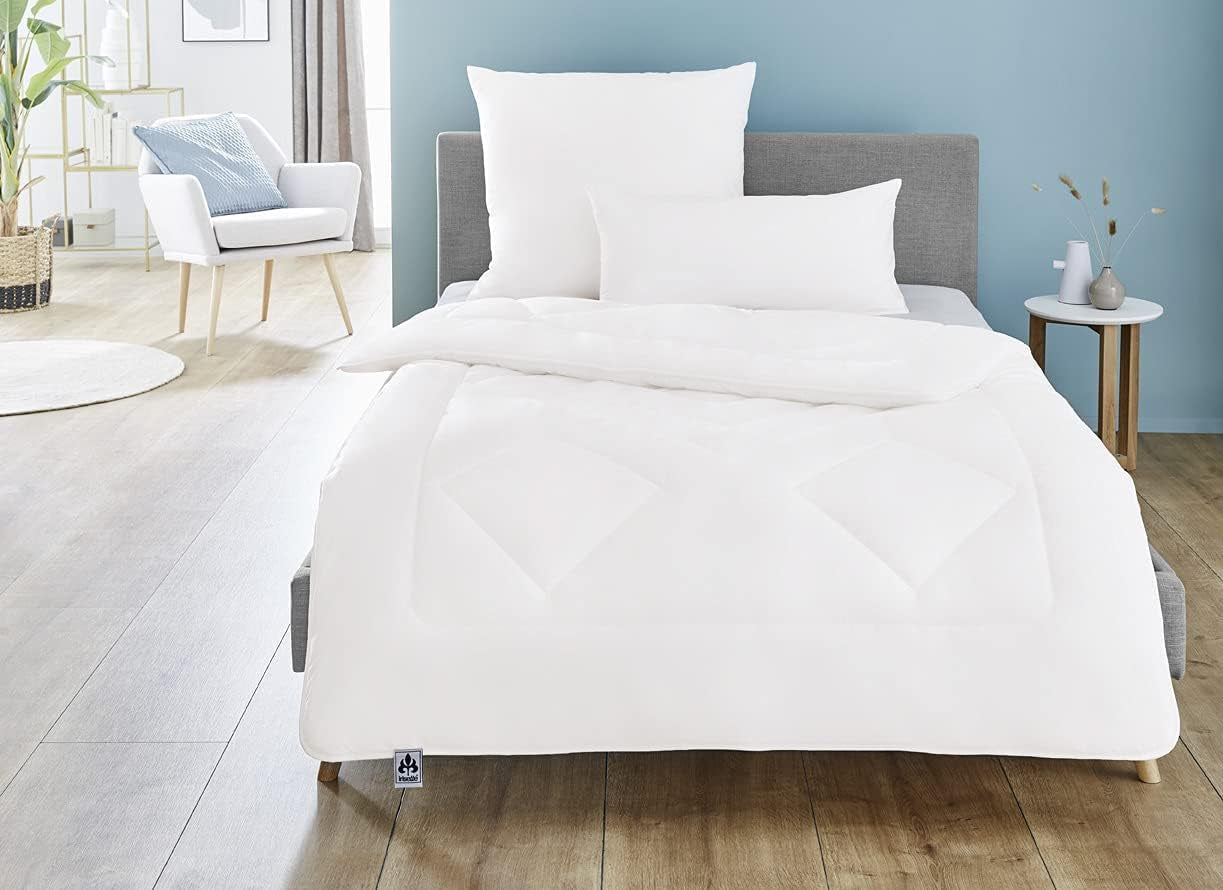 Irisette Merino Ganzjahresdecke – Hergestellt in Deutschland – Übergangsdecke aus Schurwolle, 135 x 200 cm, Weiß, Öko-Tex-zertifizierte Steppdecken und Quilts Naty Shop