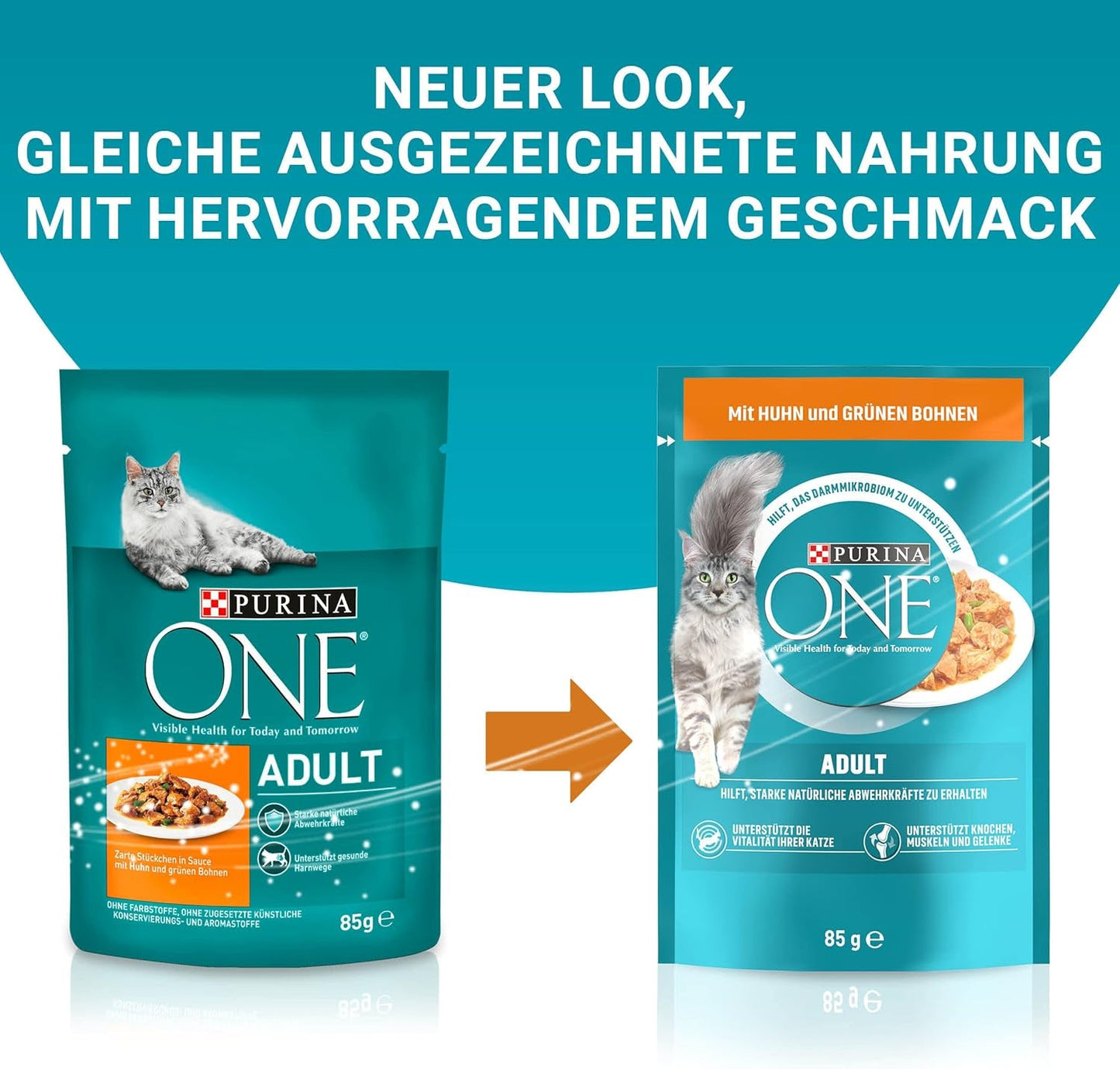 PURINA ONE Adult Nassfutter für Katzen, zarte Stücke in Hühnersauce, 26er Pack (26 x 85g)