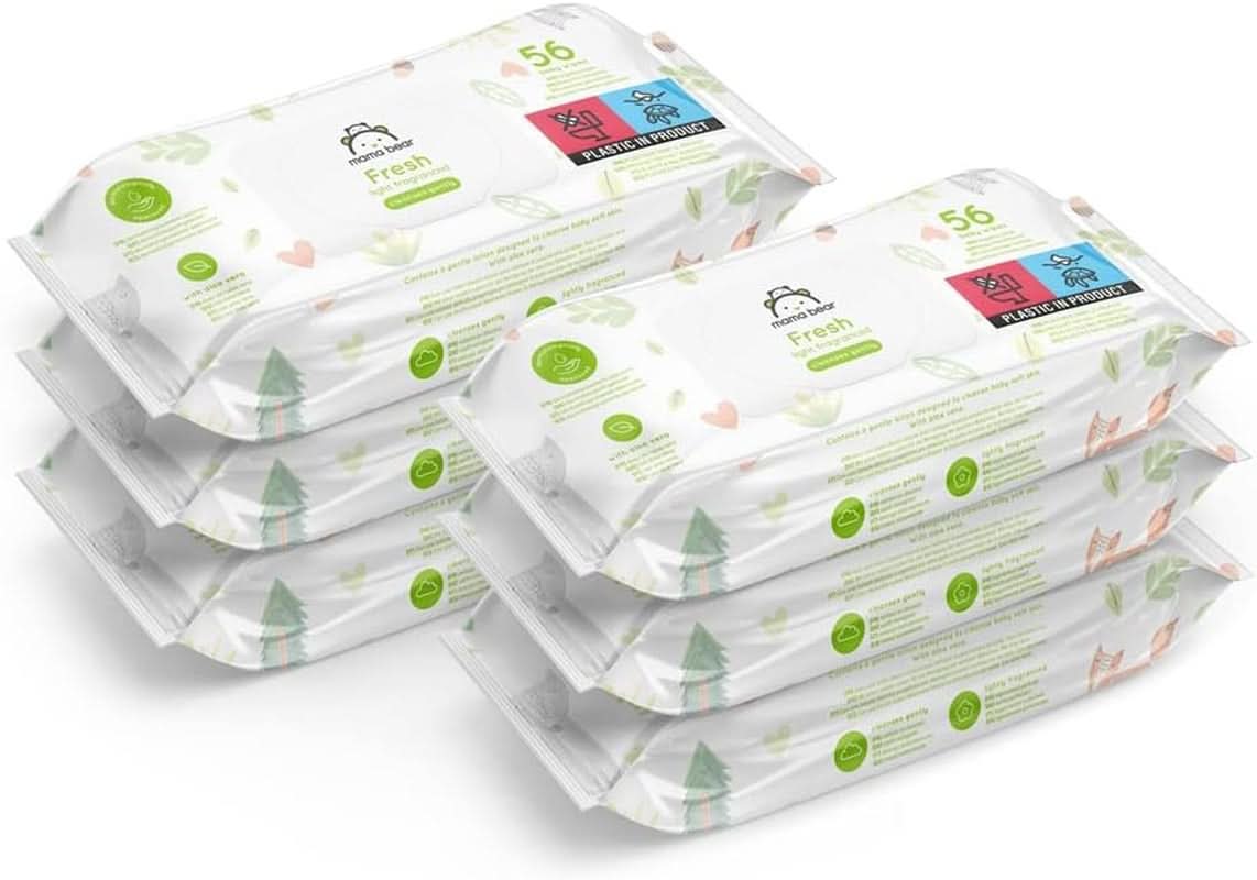 Mama Bear Naty Shop Aloe Vera Fresh Babyfeuchttücher, 56 Stück (6er-Pack)