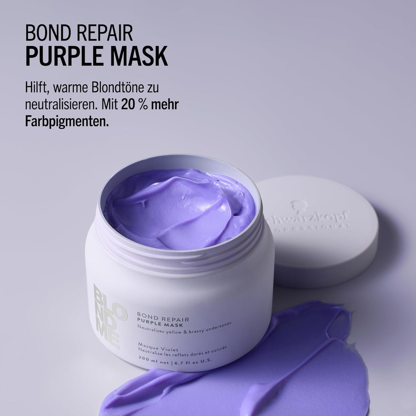 Schwarzkopf Professional BLONDME Bond Repair Purple Mask Maske für kühles Haar Neutralisiert Gelbtöne für gefärbtes, gebleichtes und helles Haar Tiefenpflegend und stärkend 200 ml Haarmaske Naty Shop