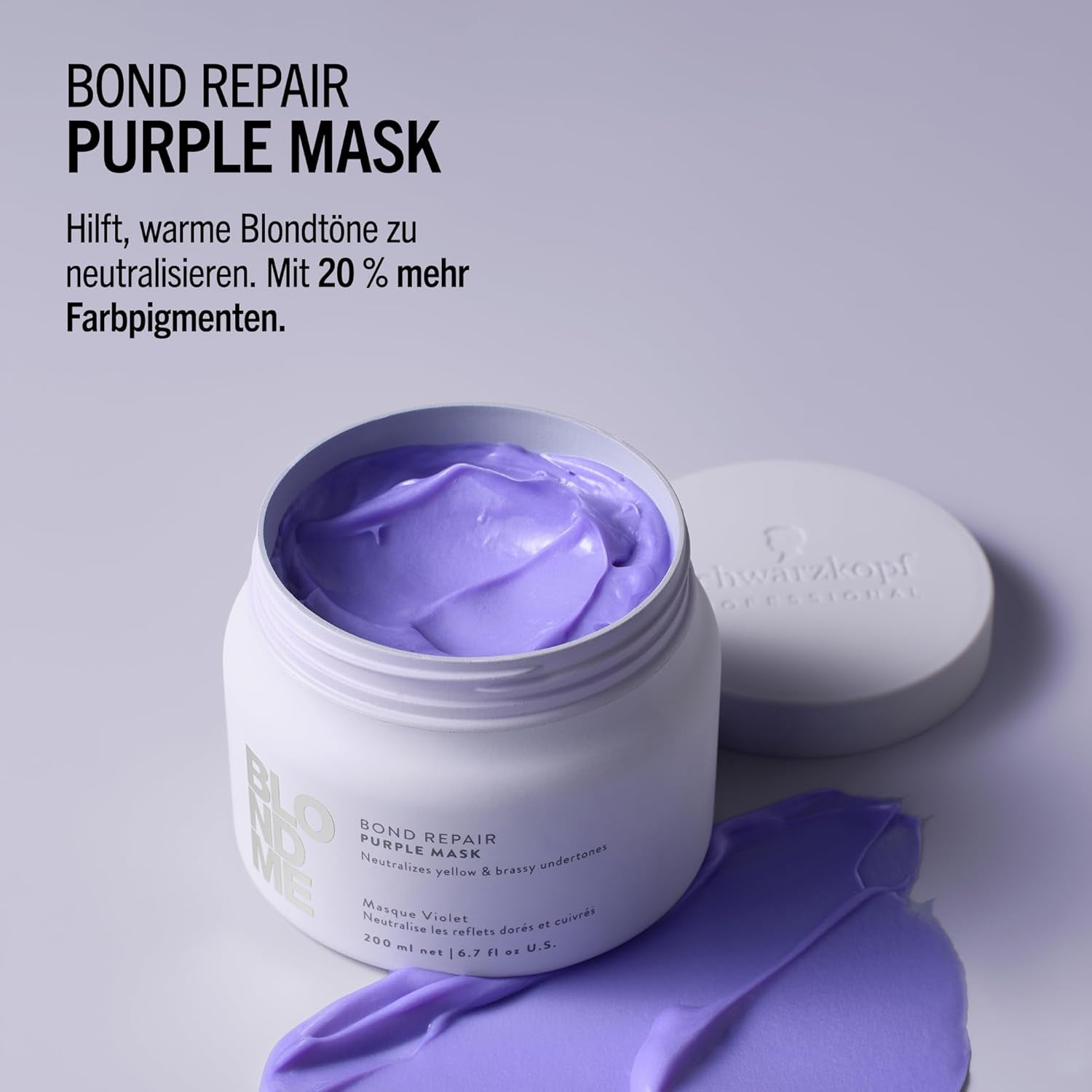 Schwarzkopf Professional BLONDME Bond Repair Purple Mask Maske für kühles Haar Neutralisiert Gelbtöne für gefärbtes, gebleichtes und helles Haar Tiefenpflegend und stärkend 200 ml Haarmaske Naty Shop