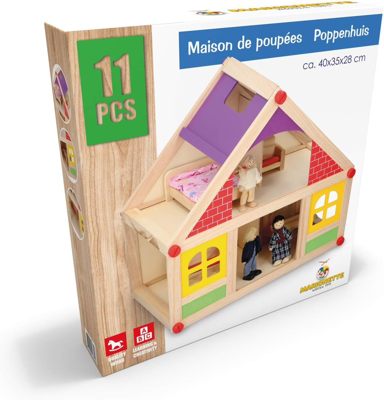Marionetten-Holzspielzeug – Puppenhaus aus Holz mit Möbeln und Puppen – 11 Stück Puppenhäuser Naty Shop