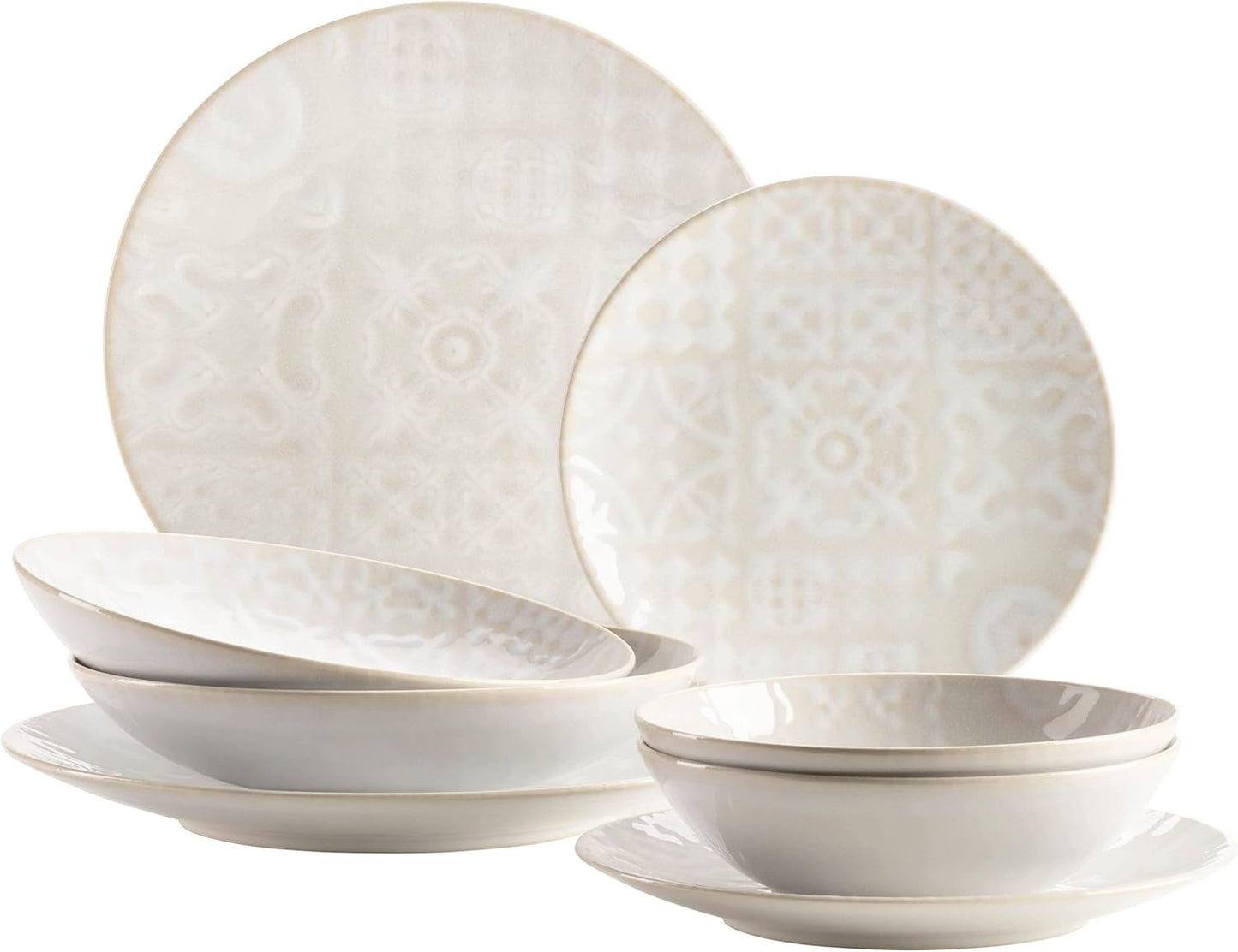 MÄSER 935079 Modernes Vintage-Geschirrset für 2 Personen, maurisches Design, 8-teiliges Tischservice, hochwertige Keramikteller und -schalen, Steinzeug, weiß