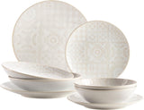 MÄSER 935079 Modernes Vintage-Geschirrset für 2 Personen, maurisches Design, 8-teiliges Tischservice, hochwertige Keramikteller und -schalen, Steinzeug, weiß
