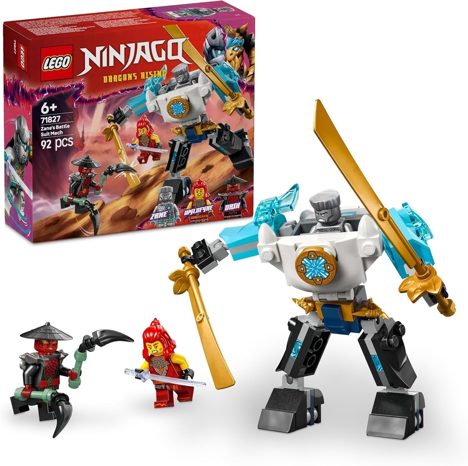 LEGO NINJAGO Zanes Action-Mech – Ninja-Spielzeug mit 3 Minifiguren zum Rollenspiel – Kleines Set zum Bauen und Spielen für Kinder – Geschenkidee für Jungen und Mädchen ab 6 Jahren 71827 Bausets Besuche den LEGO-Store Standardtitel