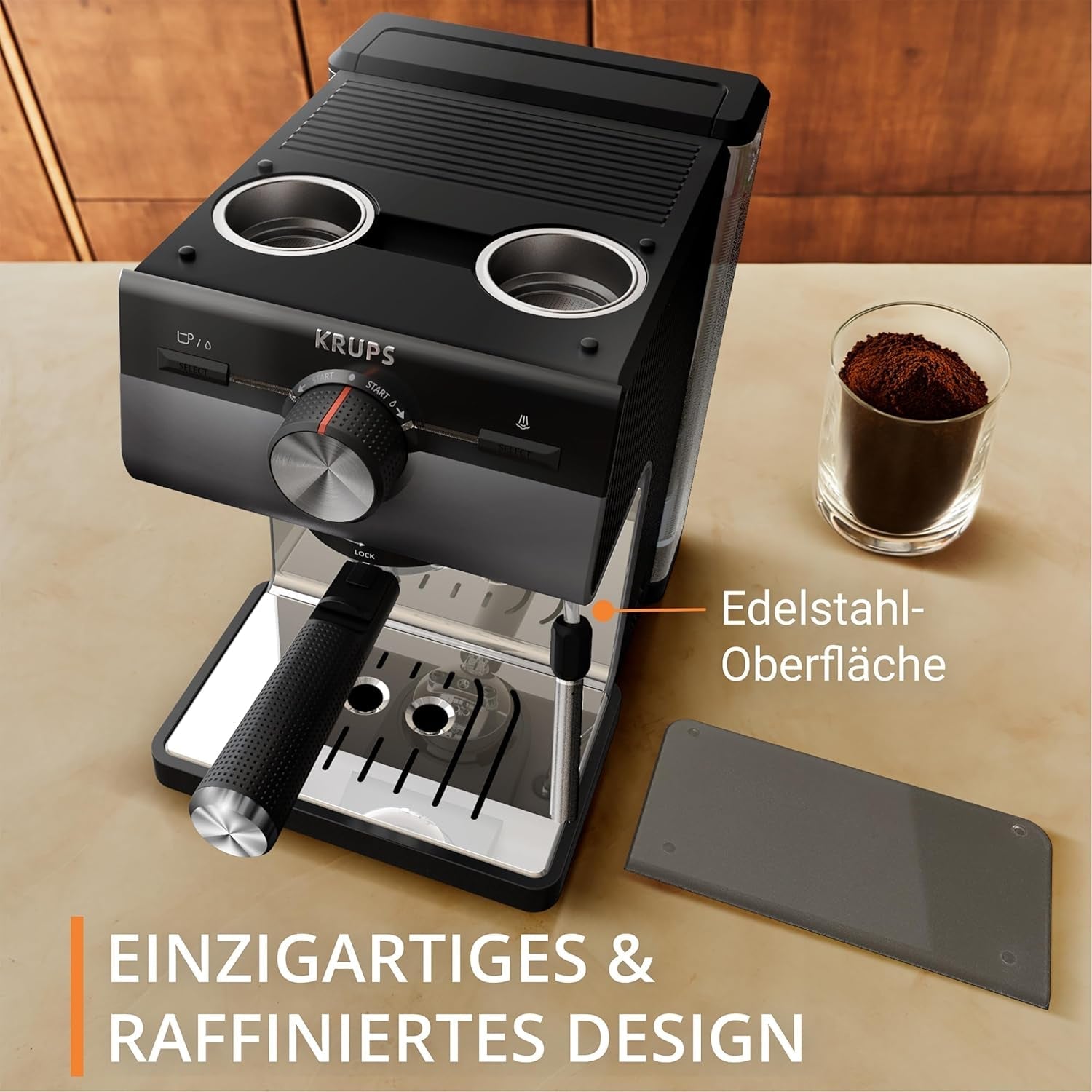KRUPS Authentic+ Espressomaschine, 15 bar, intuitive Bedienung, anspruchsvolles Design, Dampfdüse, inklusive erweitertem Zubehör, Bullet Dark Silver/Edelstahl, XP384G10