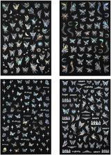 4 Blätter Holographisch Laser Weiß Schmetterling Nagelsticker,Y2K Aurora Schmetterlinge Stern Nail Sticker 3D Flamme Herz Nageldesign Nagelsticker Selbstklebend Nagel Sticker Nagel Zubehör Nail Art