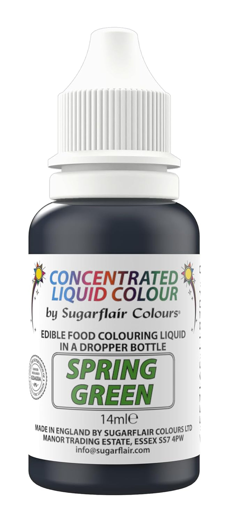 Essbare flüssige Lebensmittelfarbtropfen von Sugarflair, Frühlingsgrün – Lebensmittelfarbe aus Zuckerpaste und Buttercreme – Airbrush-geeignet – 14 ml
