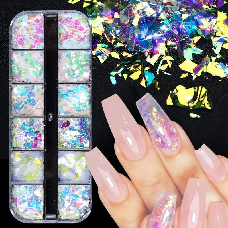 JMEOWIO Nagelglitzer, 12 Gitter, Meerjungfrau, Nagelkunst, Dekoration, Zubehör, Nageldesign