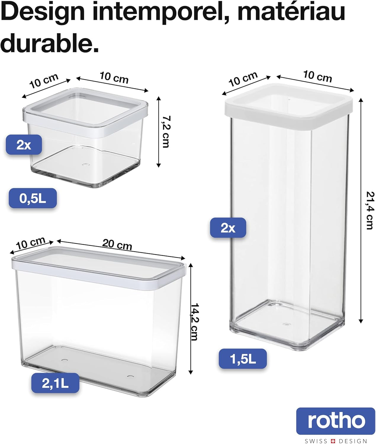 Rotho Loft 5er-Set Vorratsdosen mit Deckel, verschiedene Größen, BPA-freier Lebensmittelkunststoff (PP), transparent/rot, (21,4 x 21,4 x 23,5 cm) Frischhaltedosen Naty Shop