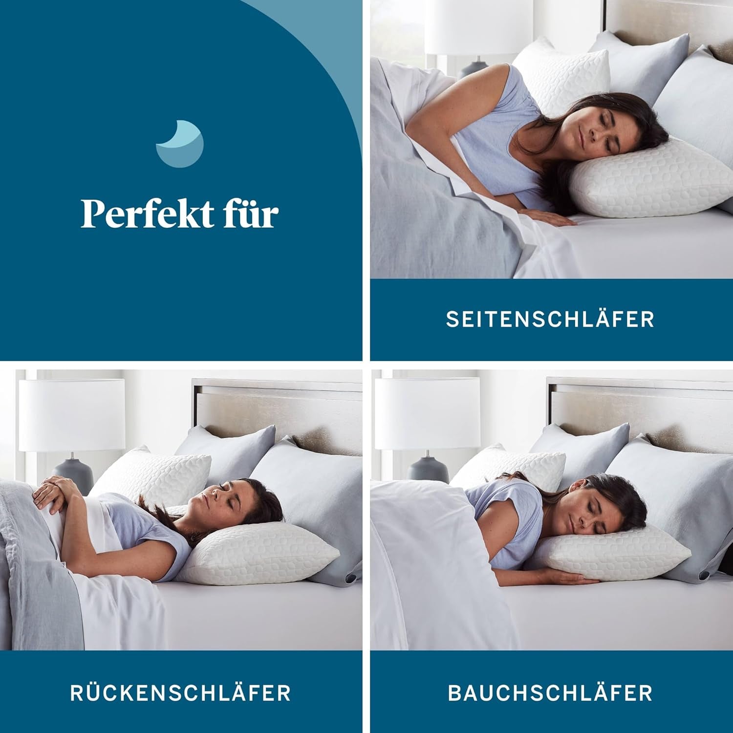 LUCID-Kissen 40 x 80 cm mit Hybridfüllung aus zerkleinertem Memory-Schaum und Mikrofaser – abnehmbare, anpassbare Füllung – waschbarer Bezug – für Seiten-, Rücken- und Bauchschläfer Naty Shop Standardkissen