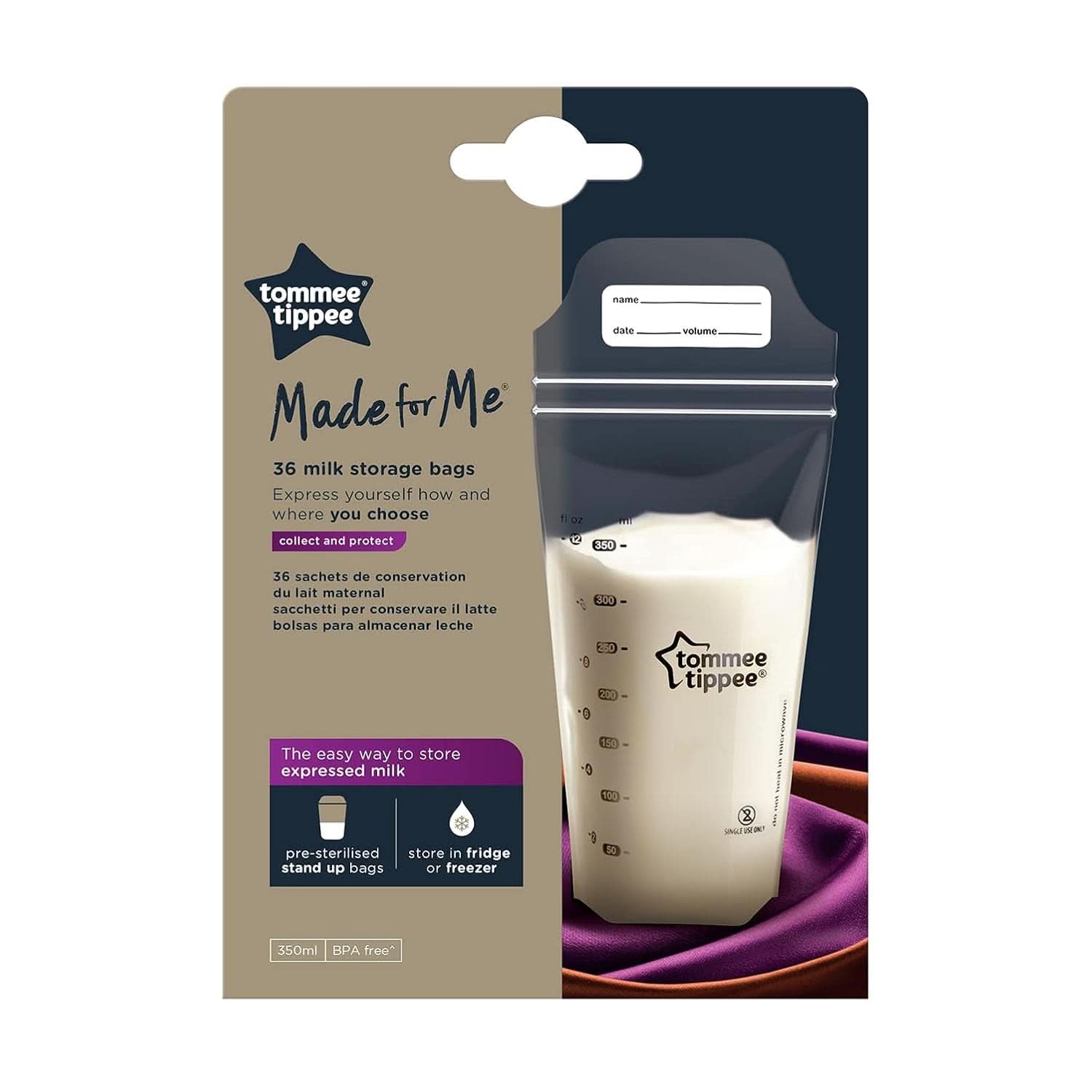 Tommee Tippee Closer to Nature Muttermilch-Aufbewahrungsbeutel, vorsterilisiert, 350 ml Zubehör Essen und Stillen Bebe Naty Shop