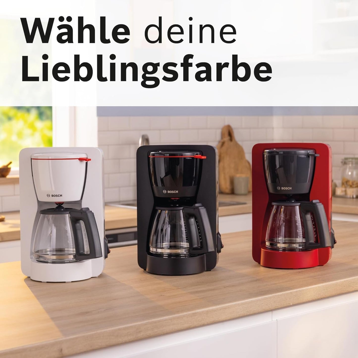 Bosch MyMoment TKA2M113 Filter-Espressomaschine, 1,25 l Glaskaraffe, 10–15 Tassen, 40-Minuten-Warmhaltefunktion, Anti-Tropf-System, drehbarer Filterhalter, abnehmbarer Wassertank, 1200 Watt, Mattschwarz