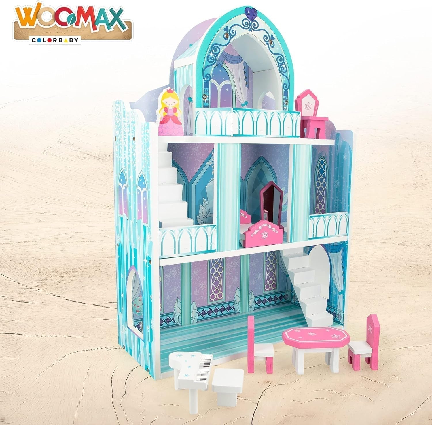 Colorbaby WOOMAX 49314 – Holzschloss 37 x 15 x 53,5 cm +3A Puppenhäuser Naty Shop