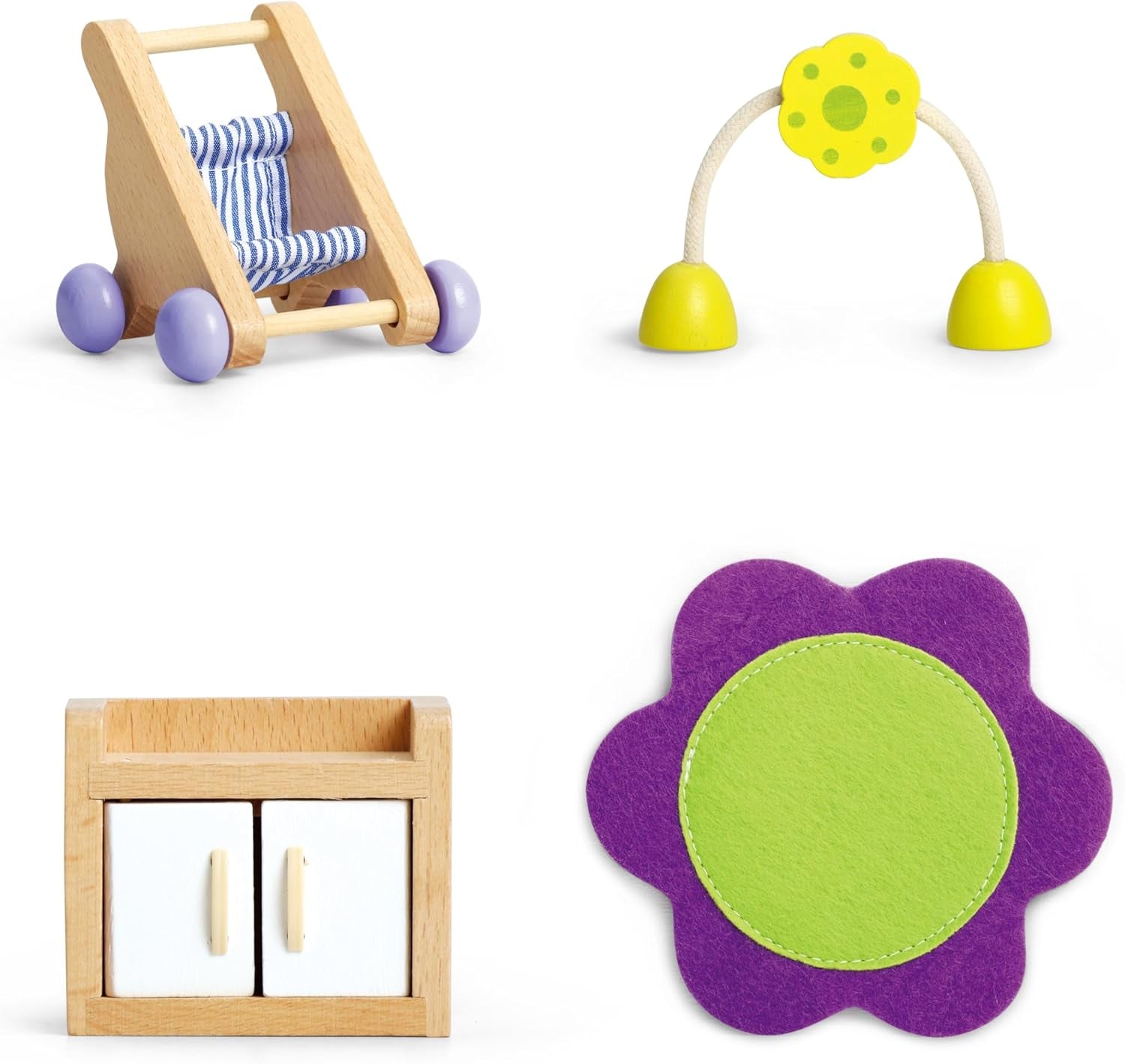 Hape Babyzimmer – Puppenzimmer-Set aus Holz, Babypuppenmöbel, Puppenhauszubehör für Kleinkinder, Miniatur-Babyzimmer mit Schaukel und Zubehör, Rollenspiel für 3-Jährige