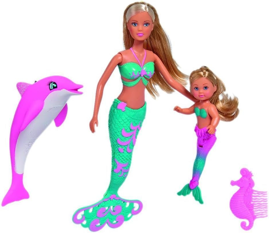 Simba 105733336 – Steffi LOVE Mermaid Friends, magische Meerjungfrauenpuppe mit Schwester Evi, Delfinfigur und mehr, Spielzeug für Kinder ab 3 Jahren, Puppen Naty Shop