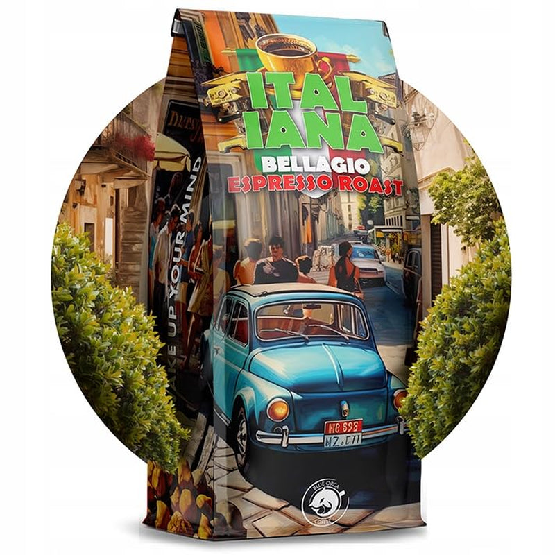 Geröstete Kaffeebohnen Italiana Bellagio 1kg | 80 % Arabica und 20 % Robusta | mit einem Hauch von Nüssen und dunkler Schokolade | frisch geröstet, säurearm | für Kaffeemaschinen | Blauer Orca-Kaffee