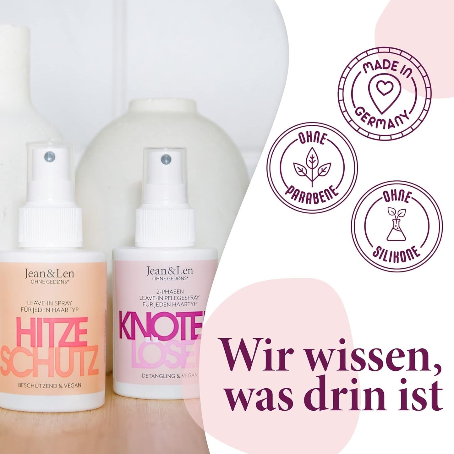 Jean & Len Knot Remover 2-Phasen Leave-In Conditioning Spray, für alle Haartypen geeignet, entwirrt das Haar und verbessert die Kämmbarkeit, frischer Duft, entwirrend, silikon- und parabenfrei, vegan, 100ml Entwirrungsprodukte Naty Shop
