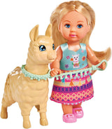 Simba 105733497 – Liebespuppe Evi im süßen Alpaka-Outfit und Leine, 12 cm, für Kinder ab 3 Jahren
