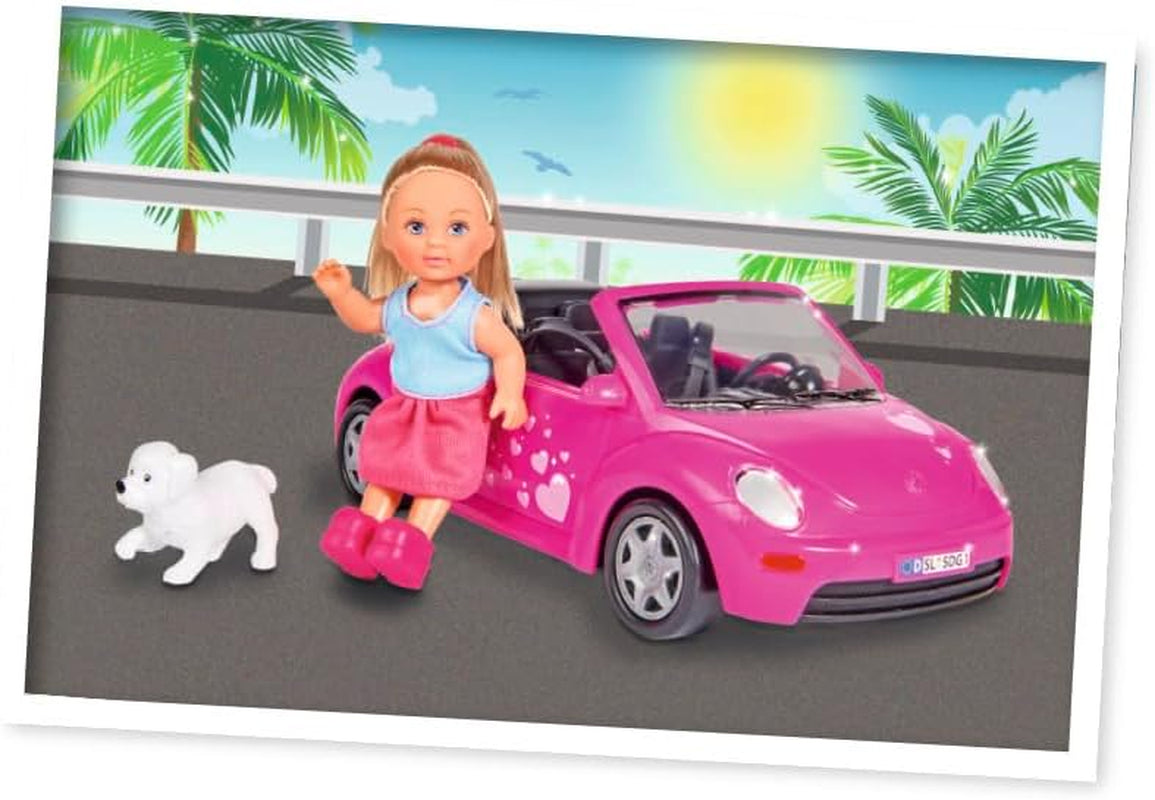Simba 105731539 - Evi Love Beetle Evi's, Evi mit Auto, Auto: 22 cm, mit Hund, Modepuppe, 12 cm, für Kinder ab 3 Jahren