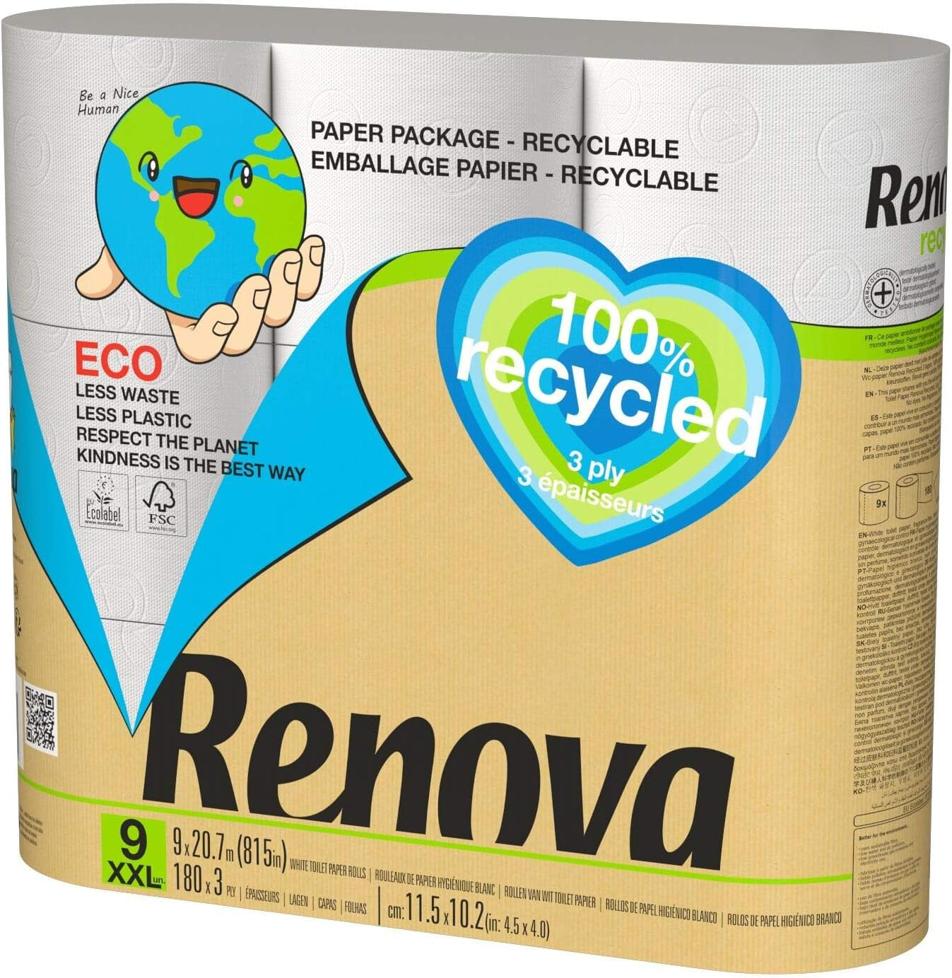Renova 100 % RECYCLED Toilettenpapier 9 Rollen, weiß, normal