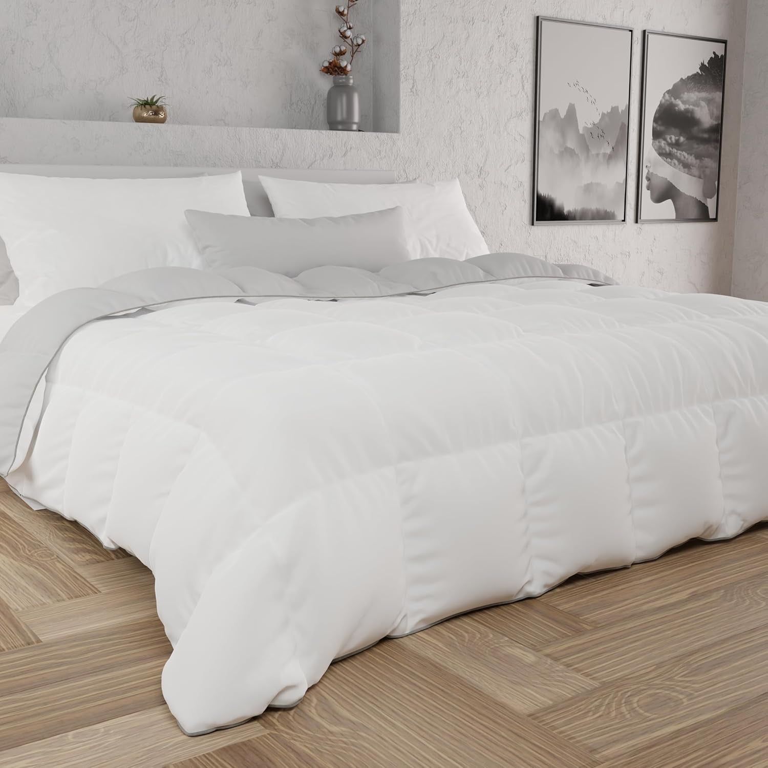PETTI Artigiani Italiani – Winterdecke für Doppelbett, Maxi, einfarbig, doppelseitig, weiß, grau, 100 % Made in Italy. Bettdecken und Steppdecken Naty Shop